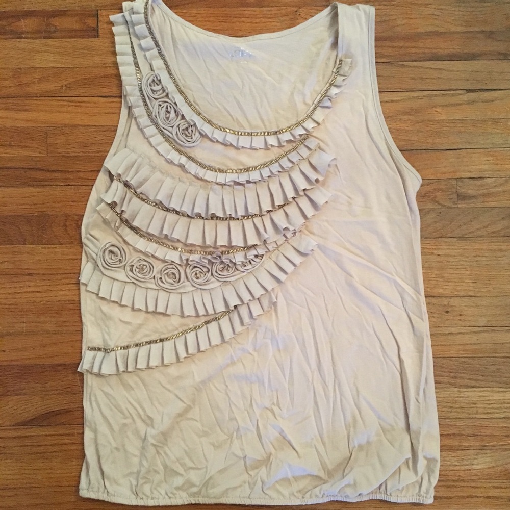 Ann Taylor Loft Beige Floral Tank Top- Size Large